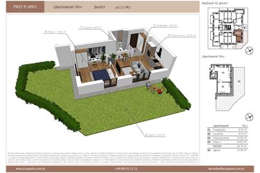 Rzut - Mieszkanie na sprzedaż 2 pokoje o powierzchni 42,75 m² - numer M01 w Przy Parku etap II