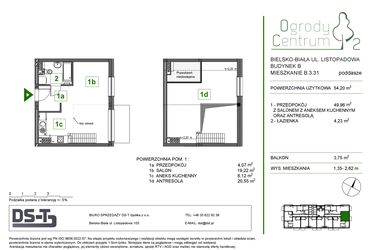 Rzut - Mieszkanie na sprzedaż 1 pokój o powierzchni 54,2 m² - numer B.3.31 w Ogrody Centrum 2