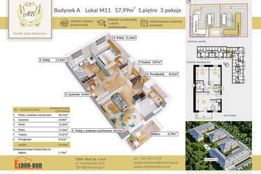 Rzut - Mieszkanie na sprzedaż 3 pokoje o powierzchni 57,99 m² - numer A.11 w Aleja Bohaterów