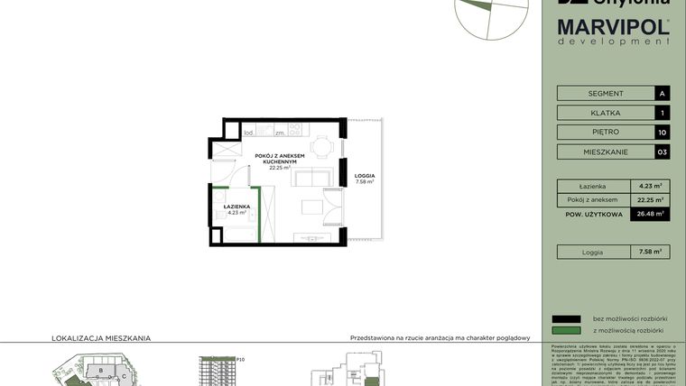 Rzut - Mieszkanie na sprzedaż 1 pokój o powierzchni 26,48 m² - numer A1-10-03 w Nowa Chylonia