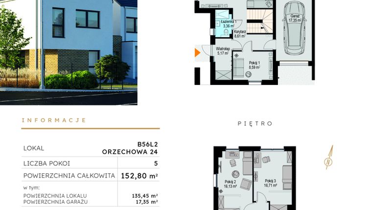 Rzut - Dom na sprzedaż 5 pokoi o powierzchni 152,8 m² - numer B56L2 w Szczodre etap VI