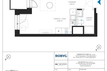 Rzut - Mieszkanie na sprzedaż 1 pokój o powierzchni 27,7 m² - numer A2/2M04 w Sky Point - Apartamenty Inwestycyjne