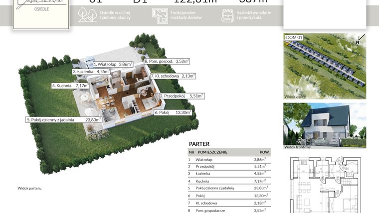 Rzut - Dom na sprzedaż 5 pokoi o powierzchni 122,61 m² - numer 1 w Osiedle Jaśminowa