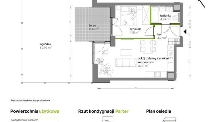 Rzut - Mieszkanie na sprzedaż 2 pokoje o powierzchni 45,72 m² - numer AA0004 w Ptasia Vita