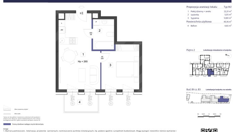 Rzut - Mieszkanie na sprzedaż 2 pokoje o powierzchni 40,16 m² - numer B3 – M2.4 w Primacasa