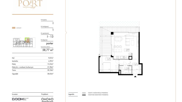 Rzut - Mieszkanie na sprzedaż 2 pokoje o powierzchni 58,77 m² - numer I_13 w Warmiński Port etap V