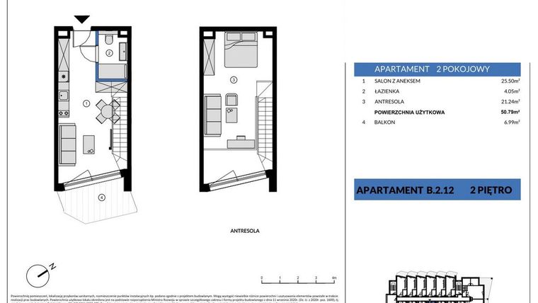 Rzut - Mieszkanie na sprzedaż 2 pokoje o powierzchni 50,79 m² - numer B.2.12 w Wind Yacht