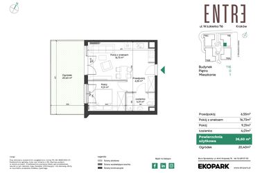 Rzut - Mieszkanie na sprzedaż 2 pokoje o powierzchni 36,6 m² - numer 116-M01 w Entre