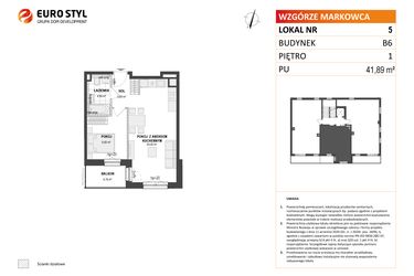 Rzut - Mieszkanie na sprzedaż 2 pokoje o powierzchni 41,89 m² - numer B6 5 w Wzgórze Markowca