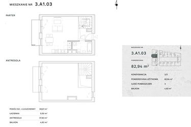 Rzut - Mieszkanie na sprzedaż 2 pokoje o powierzchni 82,94 m² - numer 3.A1.03 w Żernicka Park