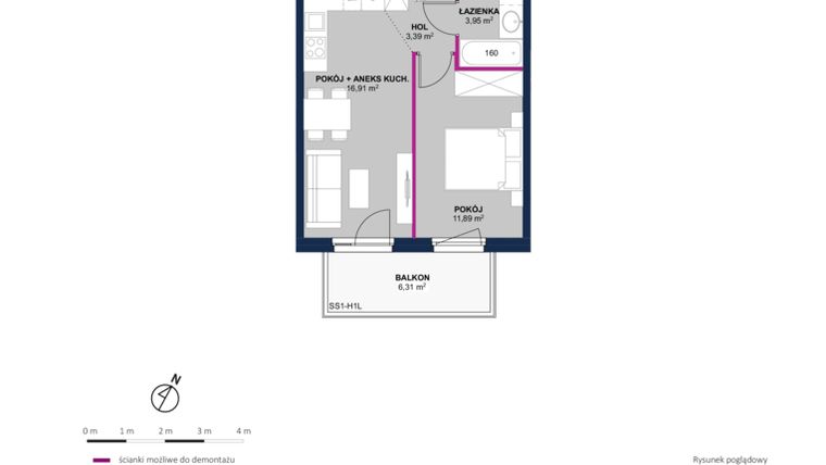 Rzut - Mieszkanie na sprzedaż 2 pokoje o powierzchni 36,14 m² - numer 183 w Moja Północna Etap III