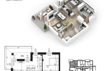 Rzut - Mieszkanie na sprzedaż 3 pokoje o powierzchni 61,73 m² - numer 7 w Piano Park etap V