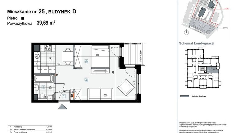 Rzut - Mieszkanie na sprzedaż 1 pokój o powierzchni 39,67 m² - numer D25 w Apartamenty Kopernika