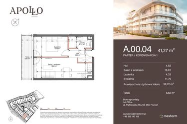 Rzut - Mieszkanie na sprzedaż 2 pokoje o powierzchni 39,72 m² - numer A.0.04 w Apollo Residence