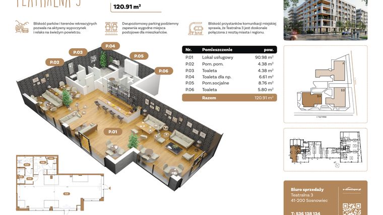 Rzut - Lokal użytkowy na sprzedaż 1 pokój o powierzchni 120,91 m² - numer BL 01 w Teatralna 3