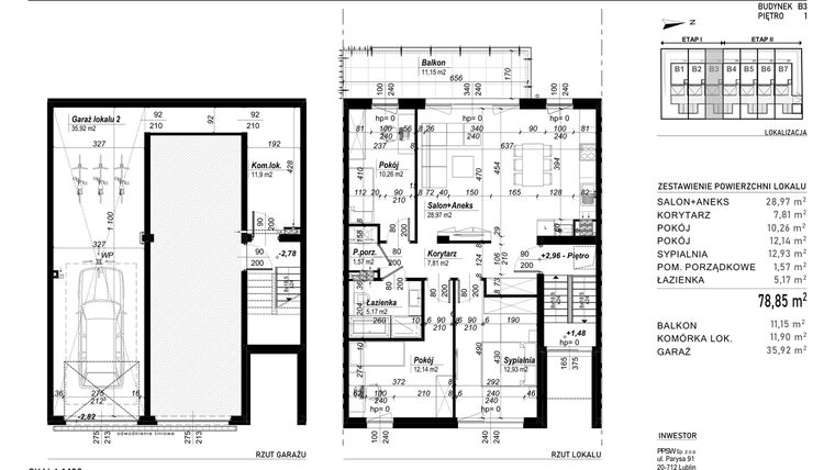 Rzut - Mieszkanie na sprzedaż 4 pokoje o powierzchni 78,85 m² - numer B3.02 w Dereckiego Park