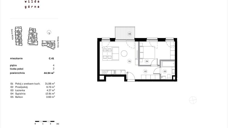 Rzut - Mieszkanie na sprzedaż 2 pokoje o powierzchni 44,94 m² - numer C.41 w Dolna Górna Wilda