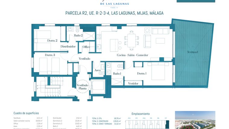 Rzut - Mieszkanie na sprzedaż 3 pokoje o powierzchni 135 m² - numer JL2-72A w Jardines de las Lagunas