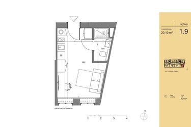 Rzut - Mieszkanie na sprzedaż 1 pokój o powierzchni 20,14 m² - numer 1.9 w Rezydencja San Petrus