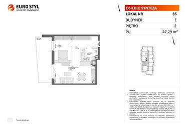 Rzut - Mieszkanie na sprzedaż 2 pokoje o powierzchni 47,29 m² - numer E.35 w Osiedle Synteza etap IV
