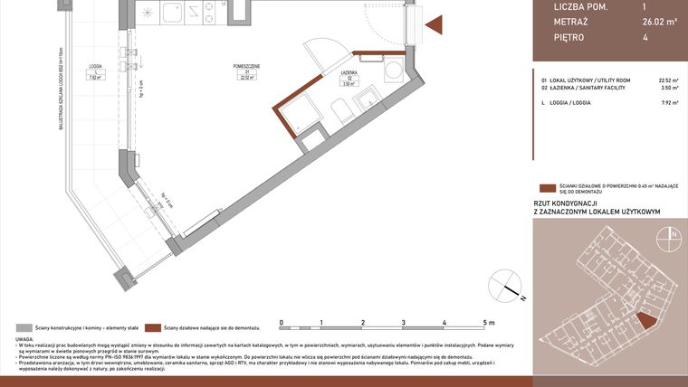 Rzut - Mieszkanie na sprzedaż 1 pokój o powierzchni 26,02 m² - numer B.5.71 w Żurawie - etap II