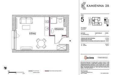 Rzut - Mieszkanie na sprzedaż 1 pokój o powierzchni 27,79 m² - numer 4.5 w Kamienna 28 - apartamenty inwestycyjne
