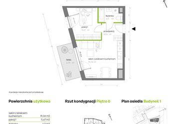 Rzut - Mieszkanie na sprzedaż 2 pokoje o powierzchni 39,48 m² - numer 1.0.M08 w Morska Vita