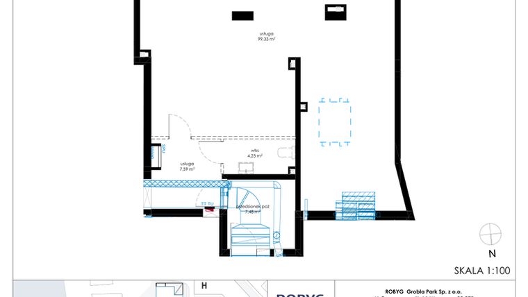 Rzut - Lokal użytkowy na sprzedaż 1 pokój o powierzchni 120,69 m² - numer F.0U01 w Nadmotławie Apartments