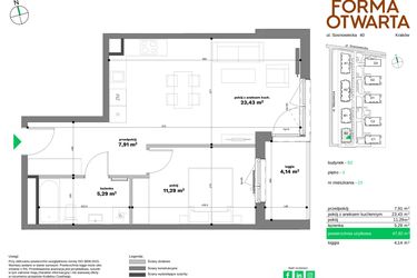 Rzut - Mieszkanie na sprzedaż 2 pokoje o powierzchni 47,92 m² - numer B2-23 w Forma Otwarta etap II