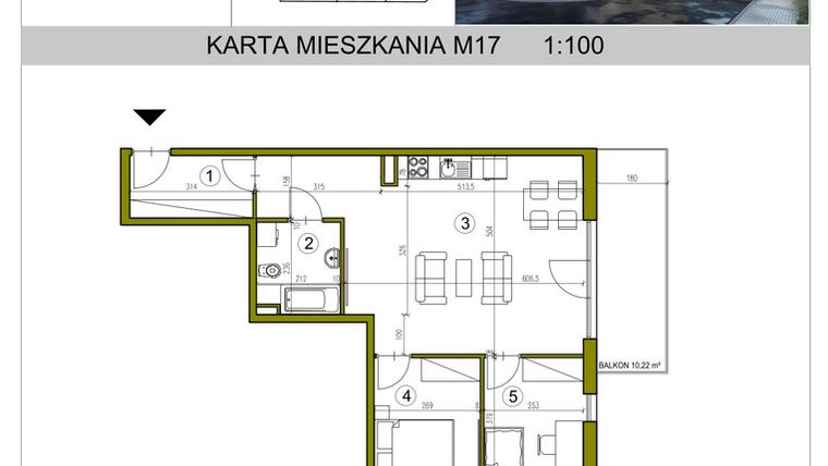 Rzut - Mieszkanie na sprzedaż 3 pokoje o powierzchni 61,16 m² - numer M17 w Kameralna Golikówka
