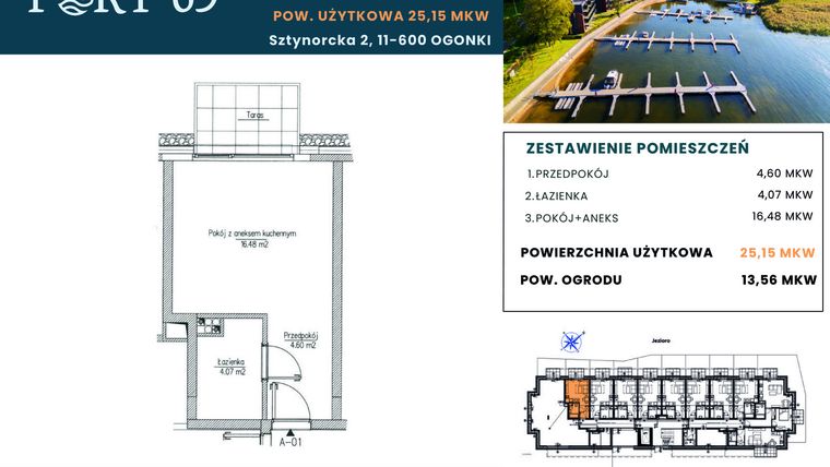 Rzut - Mieszkanie na sprzedaż 1 pokój o powierzchni 25,15 m² - numer A-01 w Port 69