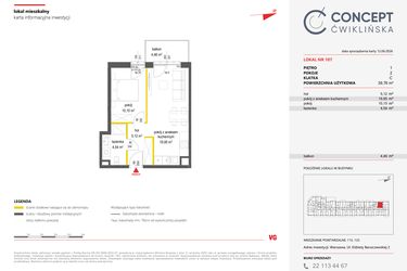 Rzut - Mieszkanie na sprzedaż 2 pokoje o powierzchni 39,76 m² - numer 107 w Concept Ćwiklińska
