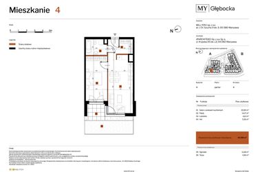 Rzut - Mieszkanie na sprzedaż 2 pokoje o powierzchni 44,98 m² - numer 4 w MY Głębocka
