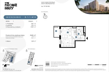 Rzut - Mieszkanie na sprzedaż 1 pokój o powierzchni 29,55 m² - numer B.1.1.M12 w Nowe Promenady etap II