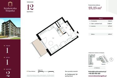 Rzut - Mieszkanie na sprzedaż 1 pokój o powierzchni 25,25 m² - numer 2.M12 w Krakowska Rogatka