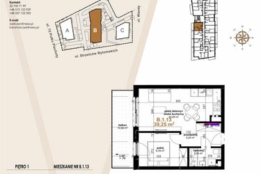 Rzut - Mieszkanie na sprzedaż 2 pokoje o powierzchni 39,25 m² - numer B.1.13 w Vanda Park