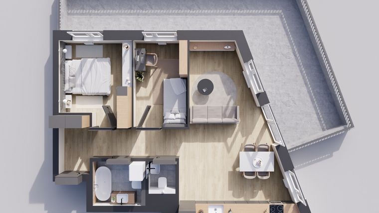 Rzut - Mieszkanie na sprzedaż 3 pokoje o powierzchni 62,35 m² - numer 22/9 w Odrzańskie Bulvary