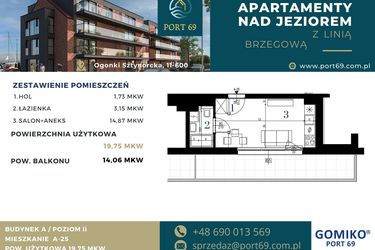 Rzut - Mieszkanie na sprzedaż 1 pokój o powierzchni 19,74 m² - numer A-25 w Port 69