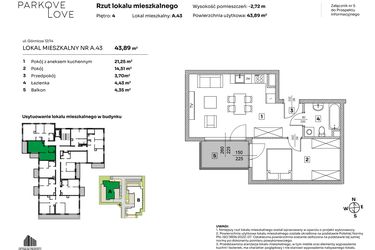 Rzut - Mieszkanie na sprzedaż 2 pokoje o powierzchni 43,89 m² - numer A.43 w Parkove Love
