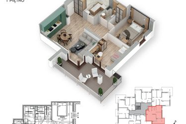 Rzut - Mieszkanie na sprzedaż 3 pokoje o powierzchni 59,41 m² - numer 12 w Villa Park - Etap III