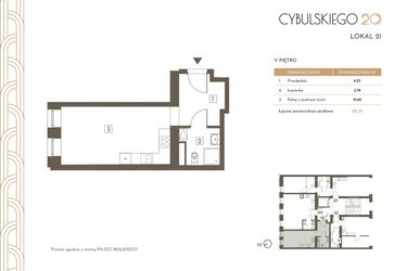 Rzut - Mieszkanie na sprzedaż 1 pokój o powierzchni 29,71 m² - numer 21 w Cybulskiego 20