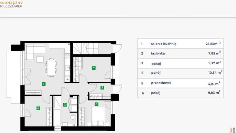 Rzut - Mieszkanie na sprzedaż 4 pokoje o powierzchni 69,8 m² - numer 5G/1 w Słoneczny Kiełczówek etap VII