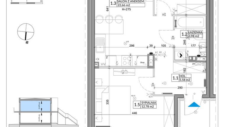 Rzut - Mieszkanie na sprzedaż 3 pokoje o powierzchni 56,89 m² - numer 51B w Osiedle Młodych etap VIII