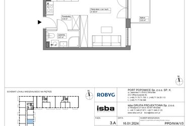 Rzut - Mieszkanie na sprzedaż 1 pokój o powierzchni 28,62 m² - numer PPO/W/A/1/3 w Port Popowice bud. W