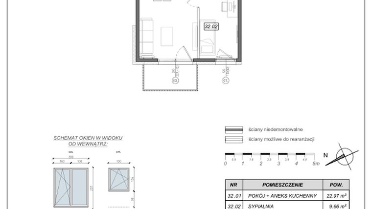 Rzut - Mieszkanie na sprzedaż 2 pokoje o powierzchni 36,27 m² - numer 4.A.32 w Nowe Południe bud. 4