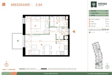 Rzut - Mieszkanie na sprzedaż 2 pokoje o powierzchni 39,7 m² - numer M.02.04 w Casa Feliz Portowa II
