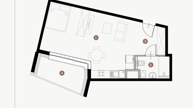 Rzut - Mieszkanie na sprzedaż 1 pokój o powierzchni 37,14 m² - numer II.8.3 w Tuwima Apartments