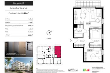 Rzut - Mieszkanie na sprzedaż 3 pokoje o powierzchni 52,28 m² - numer B17.M4 w Novum Rumia - bud. 17