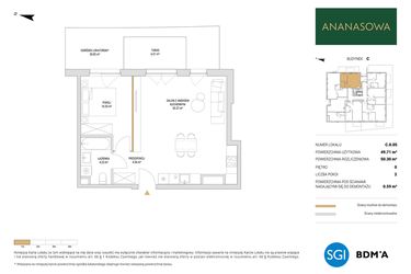 Rzut - Mieszkanie na sprzedaż 2 pokoje o powierzchni 50,3 m² - numer C.0.05 w Ananasowa