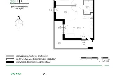 Rzut - Mieszkanie na sprzedaż 2 pokoje o powierzchni 52,03 m² - numer 22 w Wędrowna